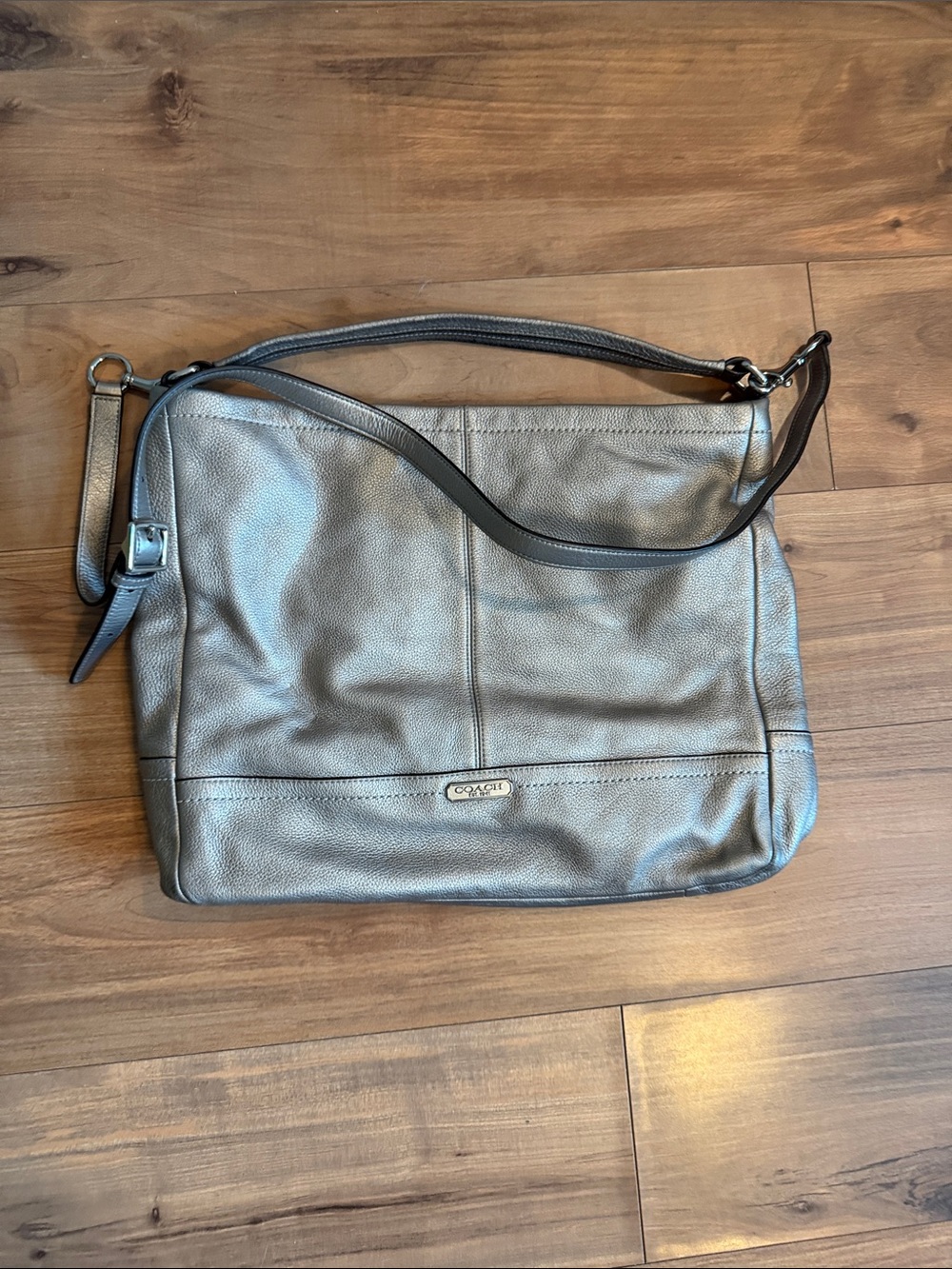 Coach Pebbled Leather Shoulder Bag in Charcoal Gray